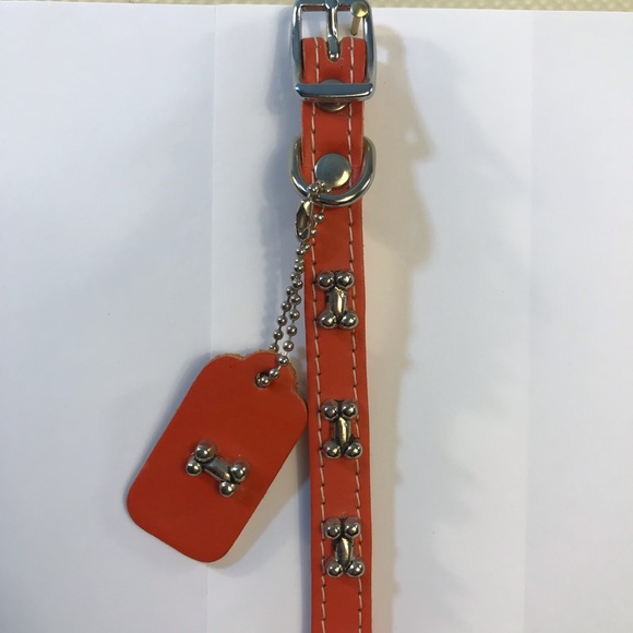 Omnipet Dog Collar Pet Orange Bone 10” Leather Matching Keychain - Picture 9 of 11